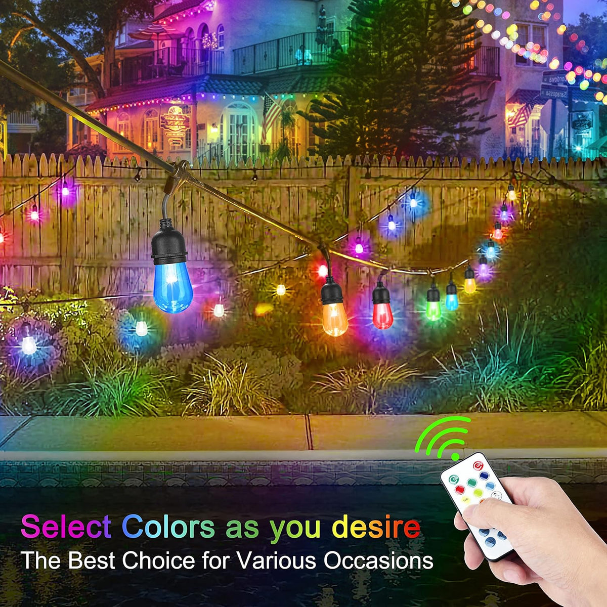 2-Pack 48FT Outdoor RGB String Lights with 30+5 E26 Shatterproof Edison Bulb Dimmable R30538