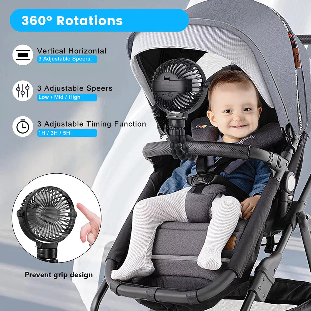 Portable Rechargeable Clip on Fan with Flexible Tripod Black O197