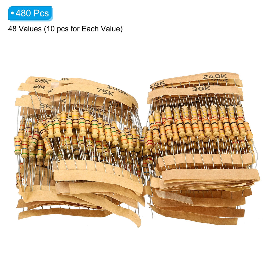 1W 1K Ohm-2M Ohm 5% Carbon Film Resistor 480 Pack I8546