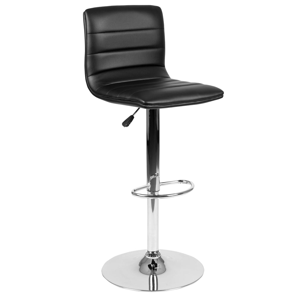 Modern Vinyl Adjustable Height Barstool with Horizontal Stitch Back, Set of 2 P94768