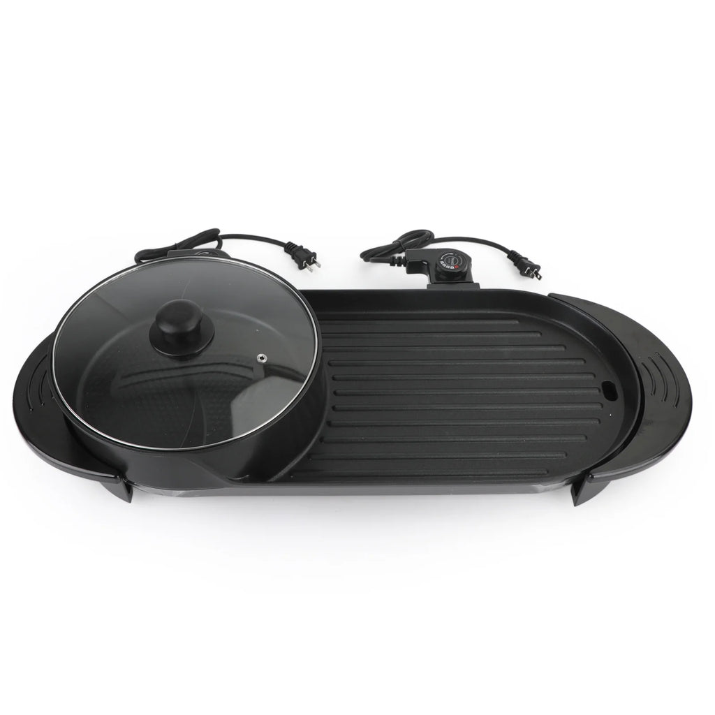 2 in 1 Portable Electric Hot Pot Barbecue Grill Non-Stick Pan R221349