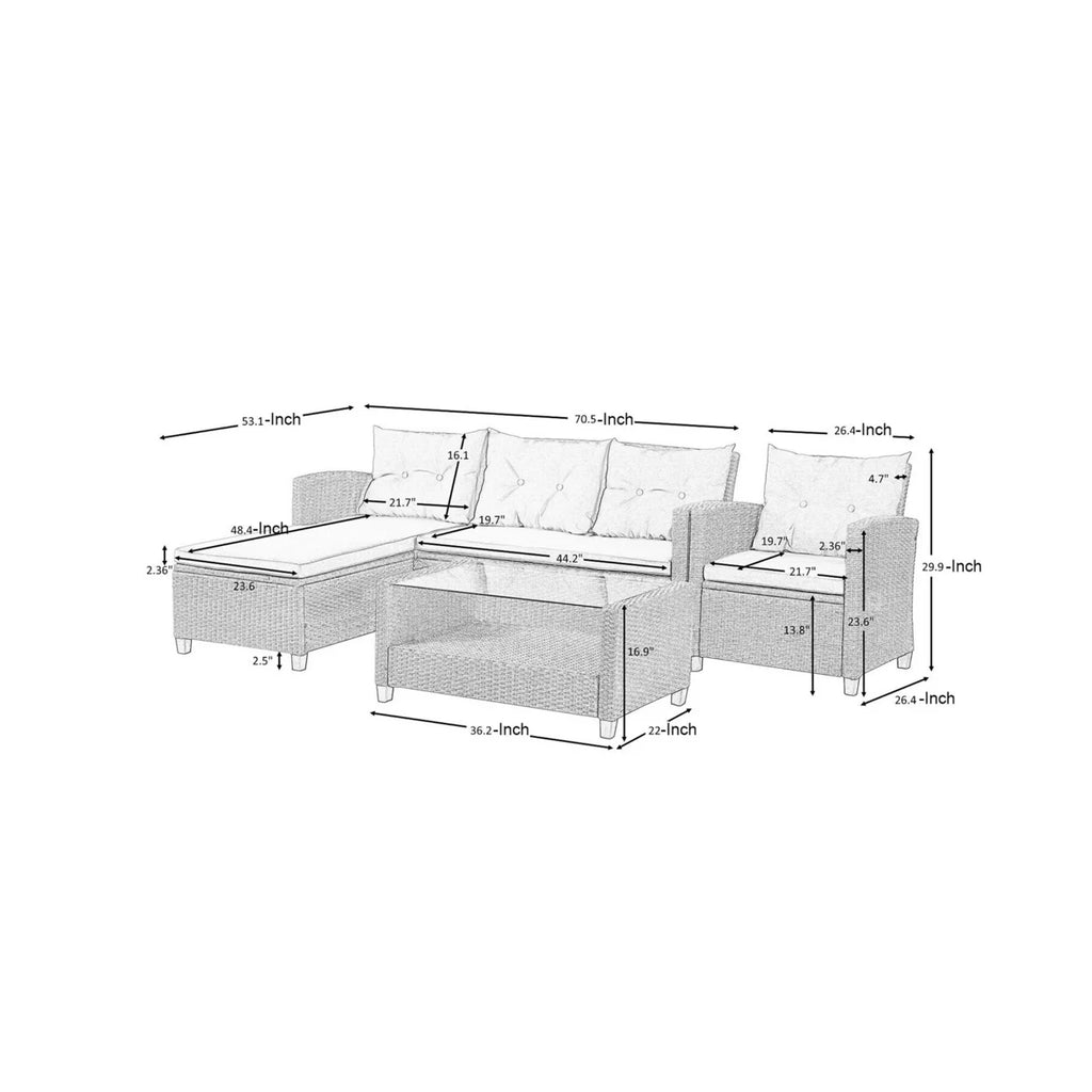 Beige Rattan 4 Piece Outdoor Sofa Conversation Set J731634