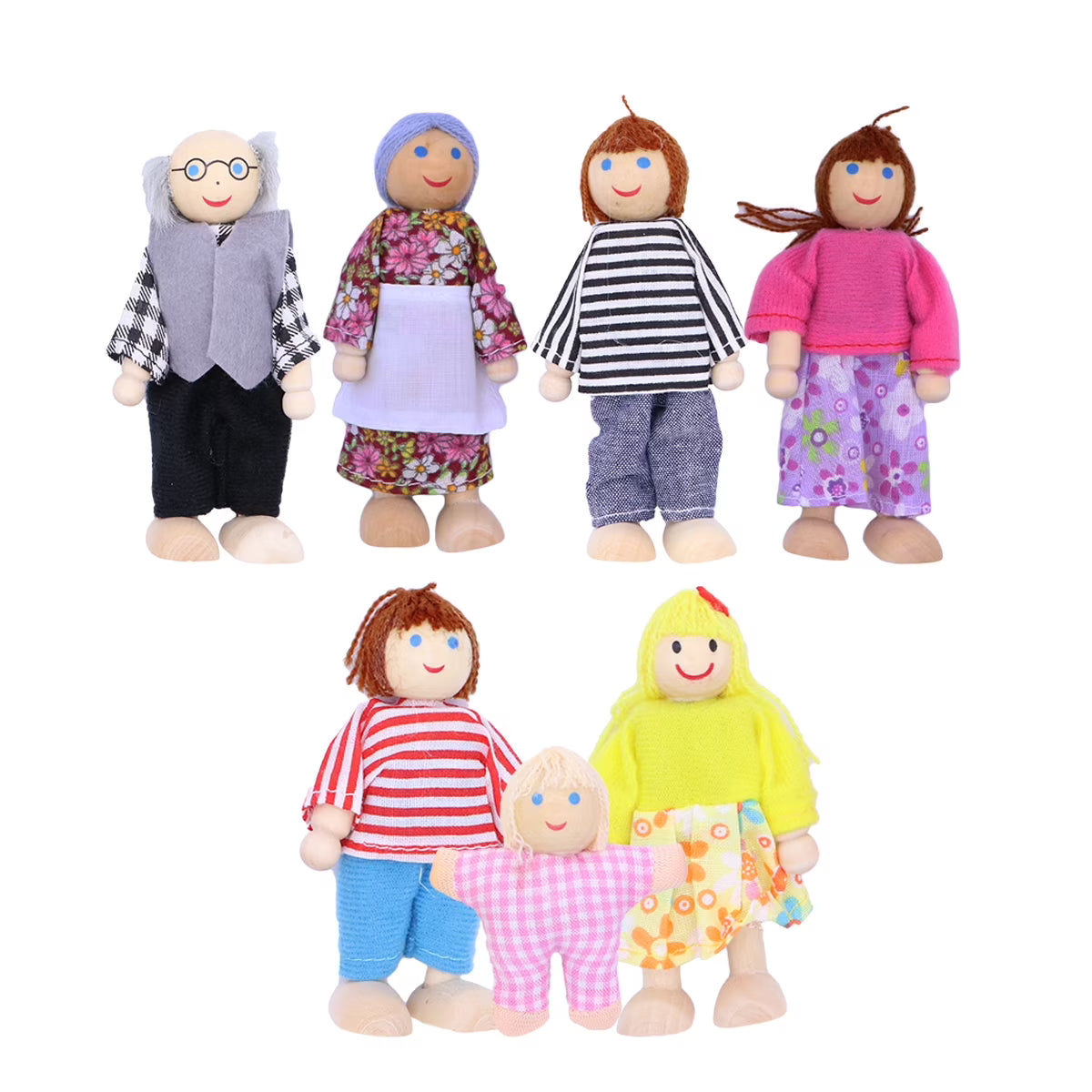 7pcs Wooden Dolls Pretend Play Set Figure Toy K725632
