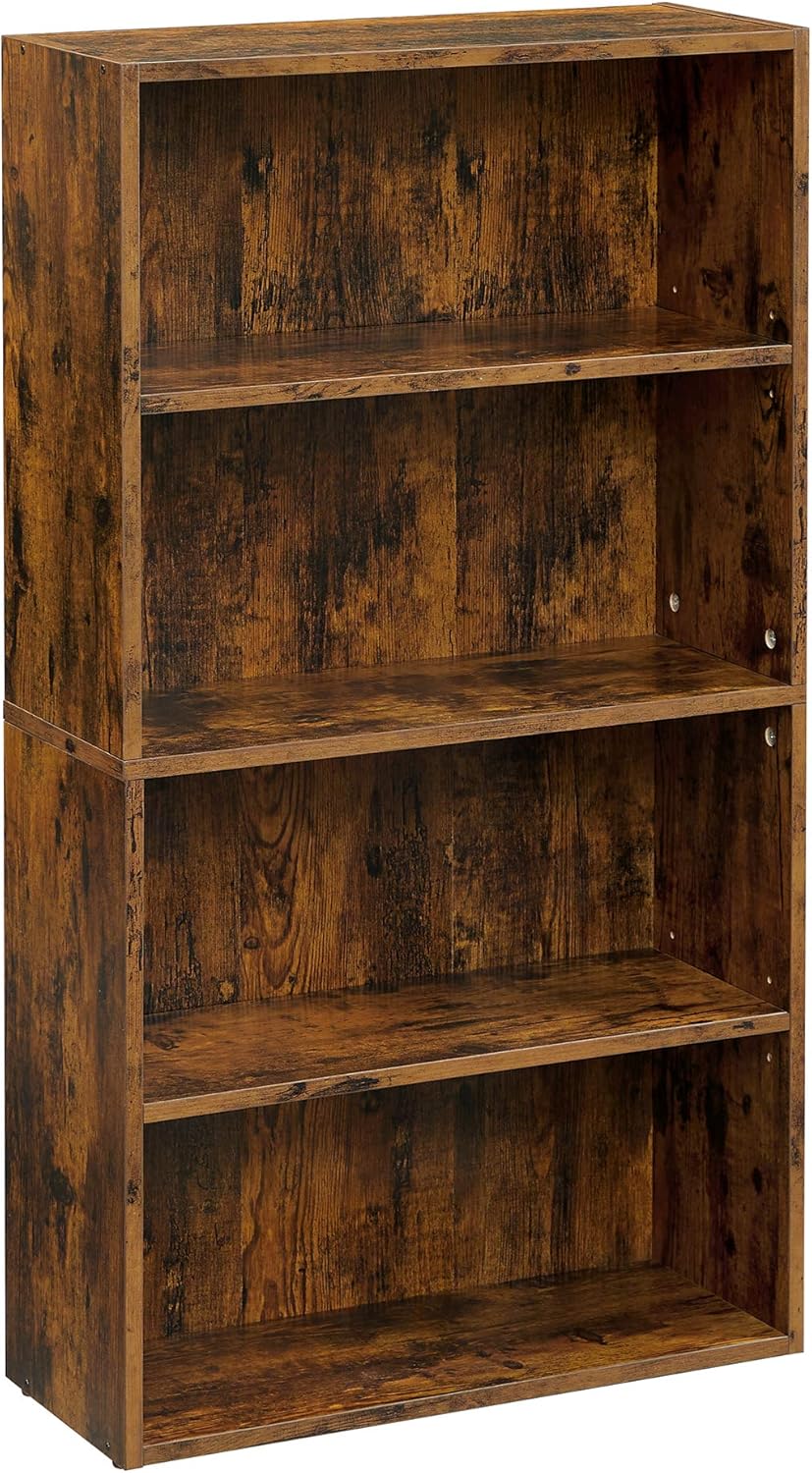 Rustic Brown Open Bookcase with Adjustable Shelves Q105