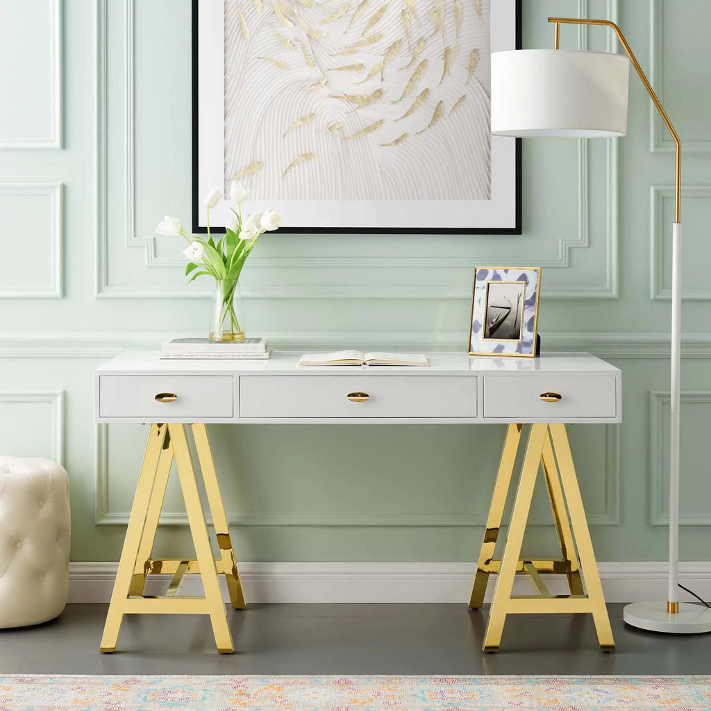 Wood Metal Gold White Computer Work Desk R903