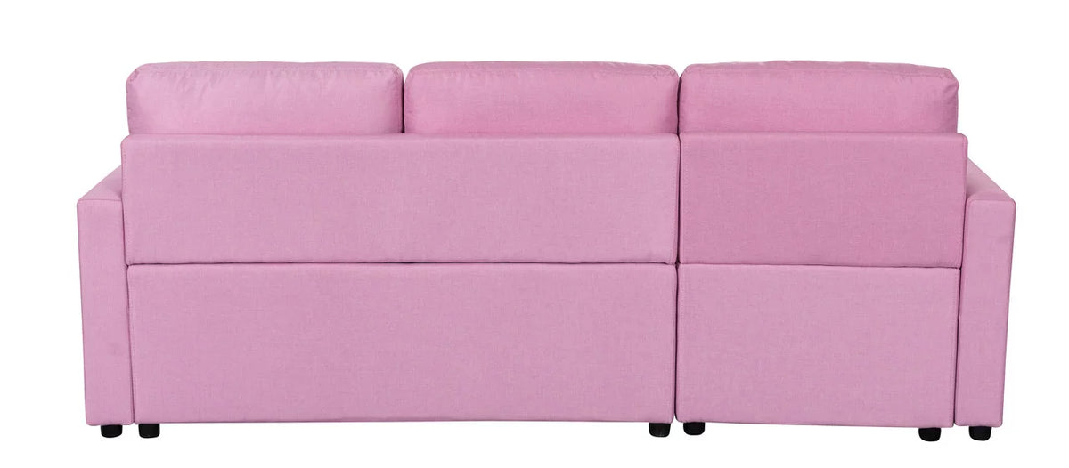 Pink Linen Fabric Reversible Sleeper Sectional Sofa with Storage Chaise E586394