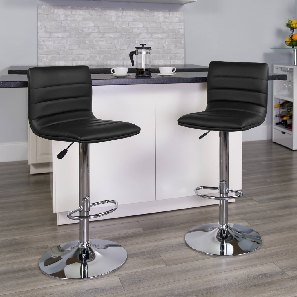 Modern Vinyl Adjustable Height Barstool with Horizontal Stitch Back, Set of 2 P94768