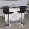 Modern Vinyl Adjustable Height Barstool with Horizontal Stitch Back, Set of 2 P94768