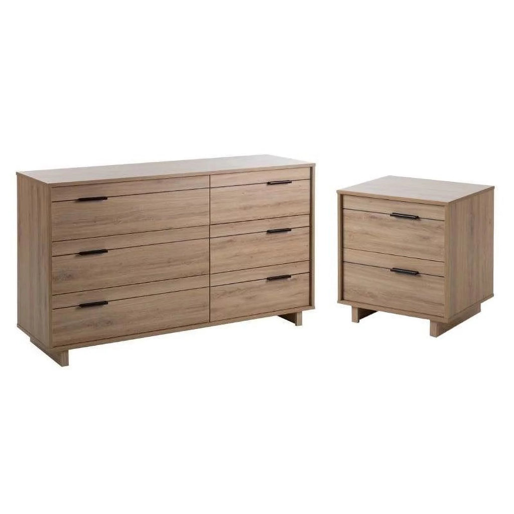 2 Piece 6 Drawer Dresser and 2 Drawer Nightstand Set Rustic Oak N295