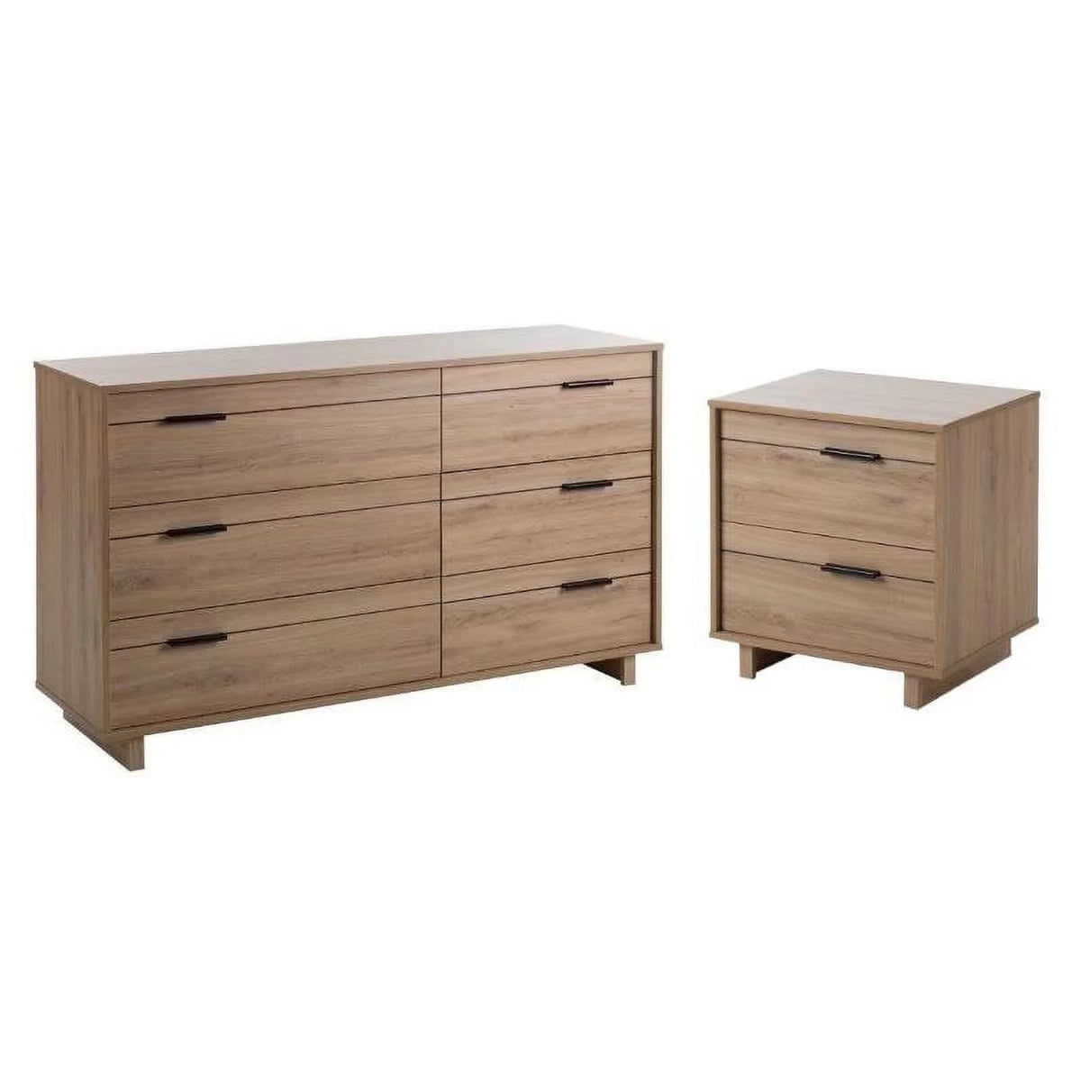 2 Piece 6 Drawer Dresser and 2 Drawer Nightstand Set Rustic Oak N295