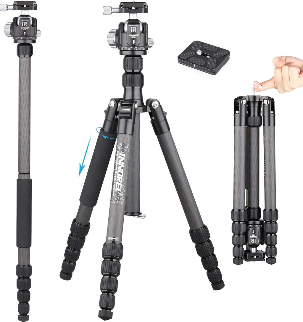 Carbon Fiber Travel Tripod Monopod with Panoramic Ball Head and Carrying Case Q690