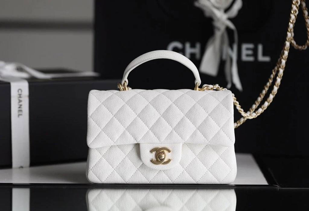 White Mini Flapbag With Top Handle J438