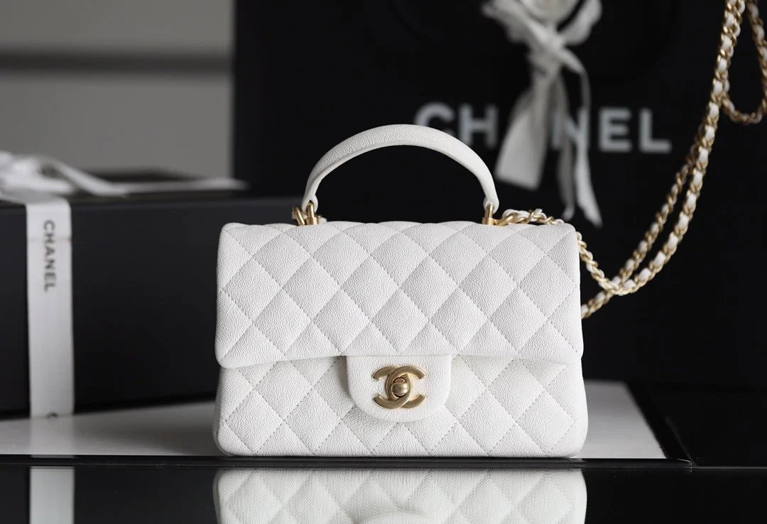 White Mini Flapbag With Top Handle J438