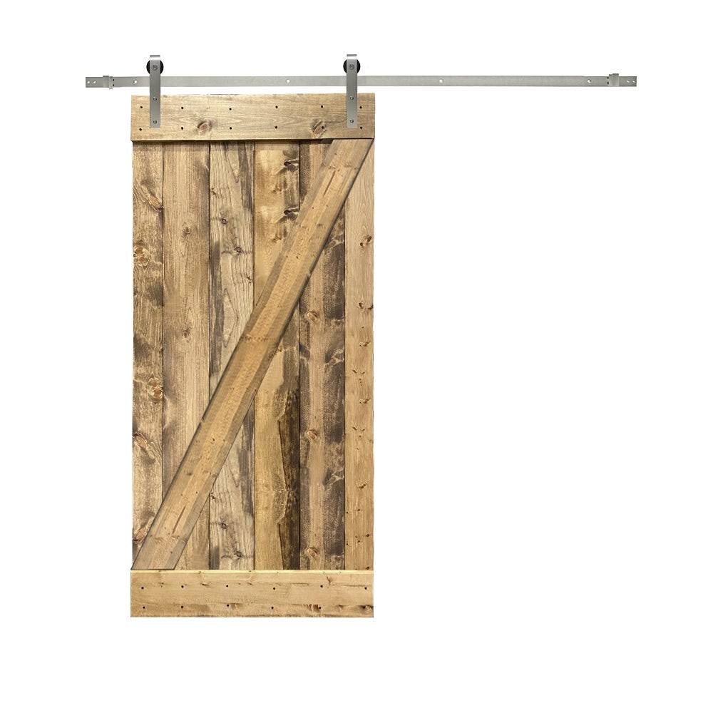 24 in. x 84 in. Weather Gray Stained Solid Knotty Pine Wood Interior Sliding Barn Door with Sliding Hardware Kit M531782