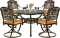 5-Piece Cast Aluminum Outdoor Patio Dining Set with 4 Swivel Chairs and Round Table E5293