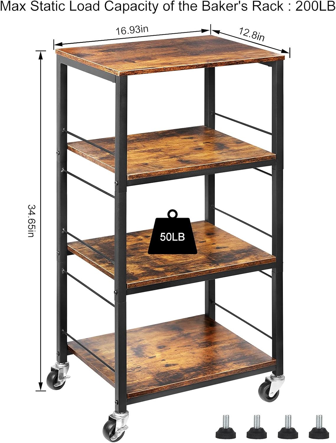 4-Tier Industrial Wood Serving Cart with Wheels N623