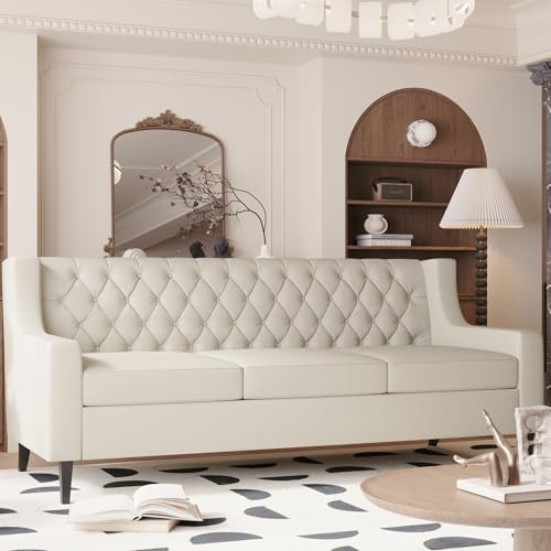 Beige Upholstered 3-Seater Sofa with Button Tufted Backrest Q593853
