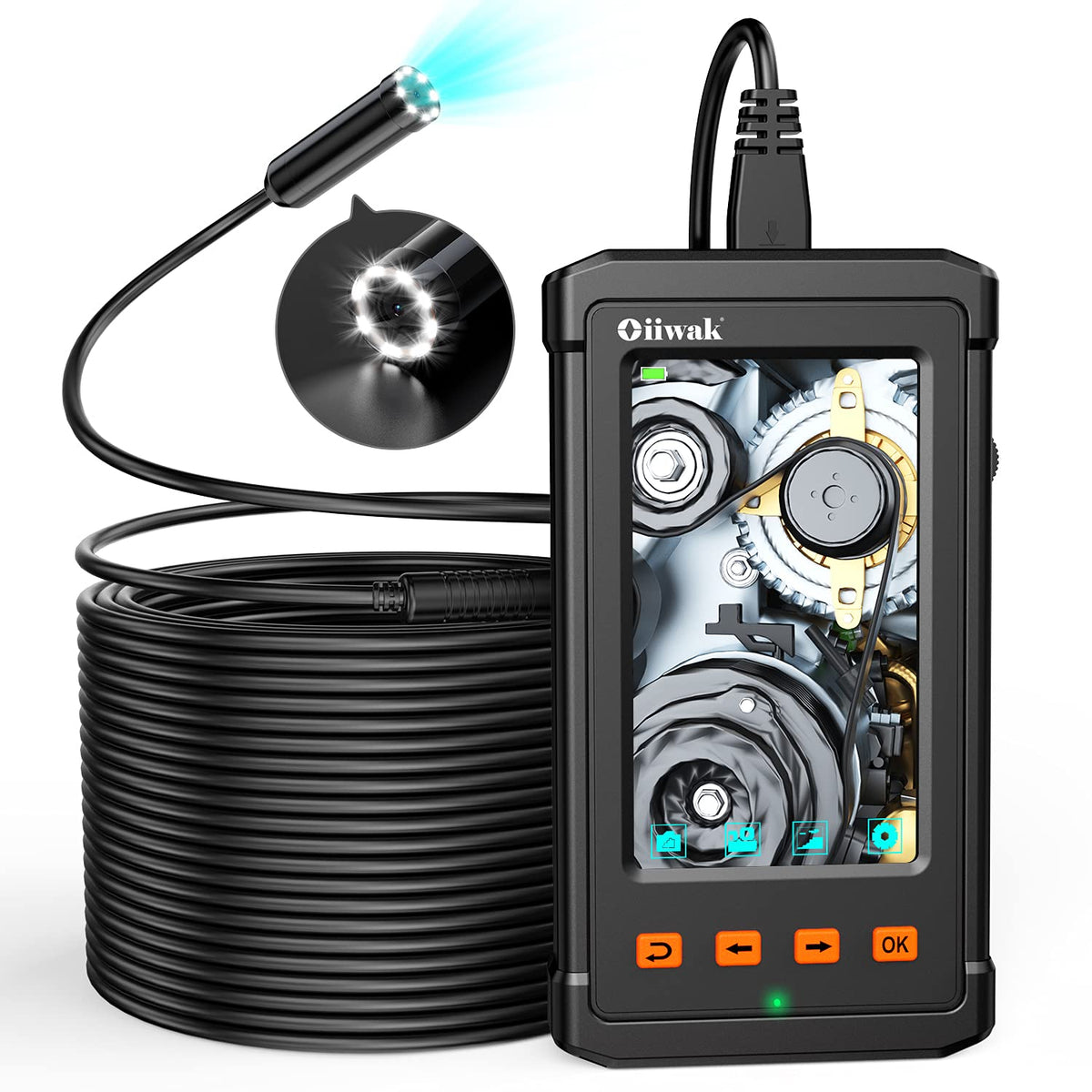 66FT Autofocus Industrial Endoscope Sewer Camera 5.0MP HD Digital Borescope Inspection Camera 4.3˝ IPS Screen IP67 Waterproof Snake Pipe Plumbing Drain Camera with 8 LED Lights B43126