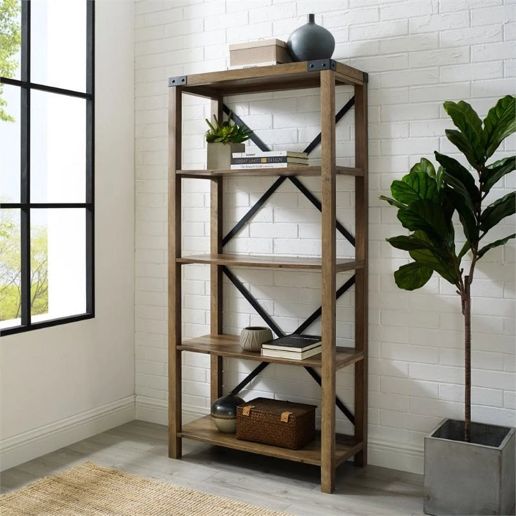 2 Piece Set with 58" TV Stand and Bookcase in Rustic Oak I46432