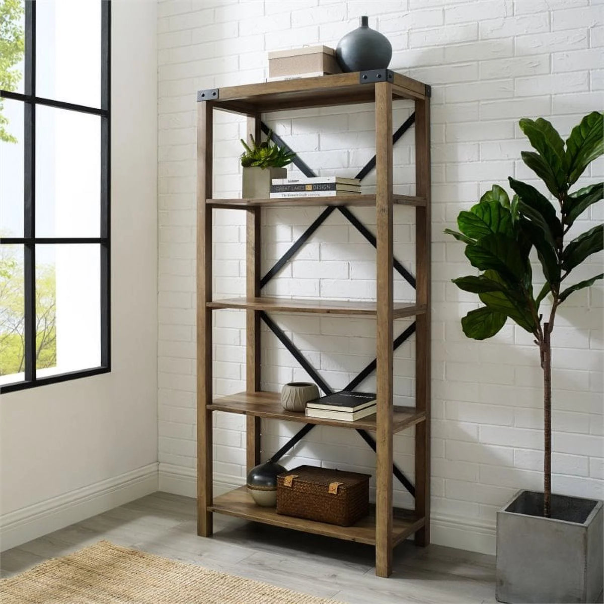 2 Piece Set with 58" TV Stand and Bookcase in Rustic Oak I46432