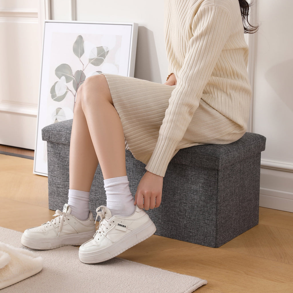 Linen Fabric Storage Ottoman Bench D309784