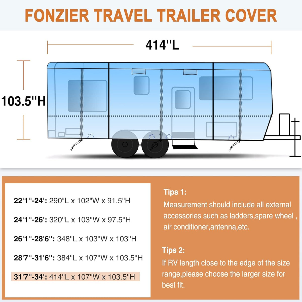 Heavy Duty 5 Layers RV Cover for 26'1 - 28' Motorhome with Gutter Spout Covers F1775