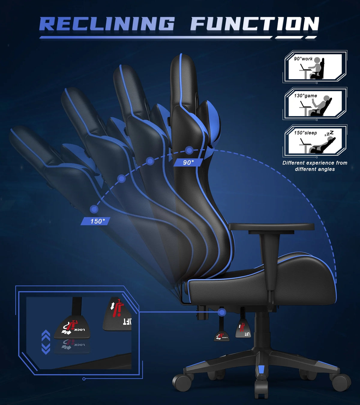 Blue Ergonomic Gaming Chair with Lumbar Support & Headrest B53315