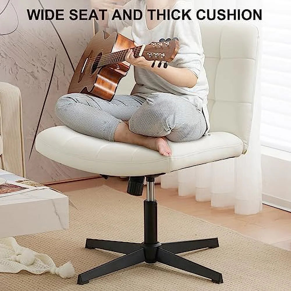 Beige Armless Wide Seat Height Adjustable Swivel Desk Chair C716262