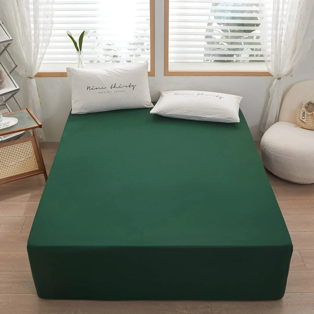 Dark Green Microfiber Queen Fitted Sheet, Deep Pocket 15 Inch J525