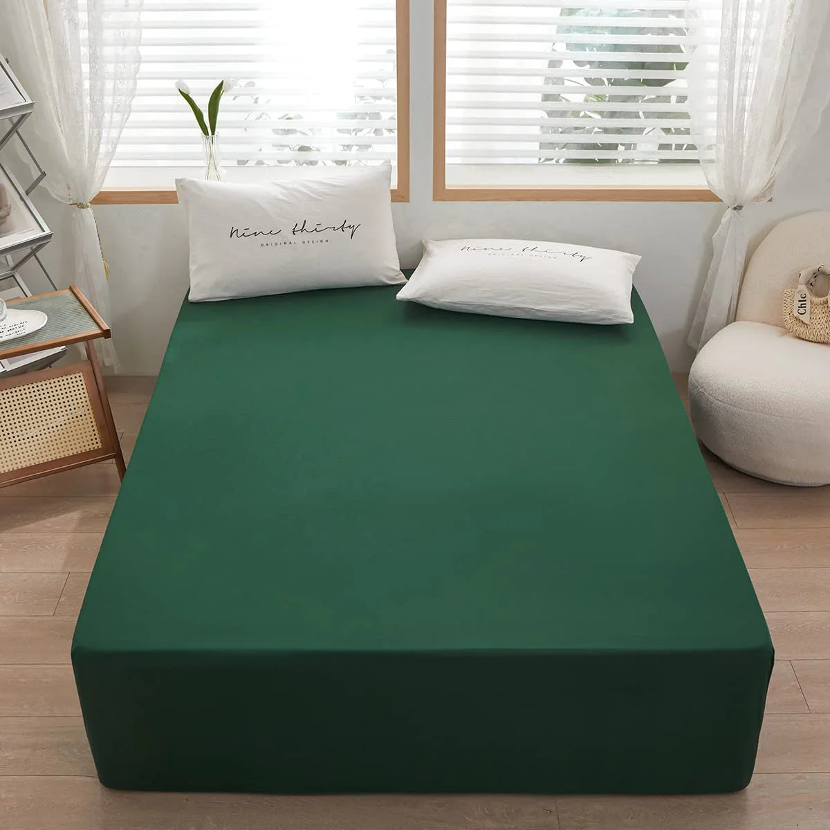 Dark Green Microfiber Queen Fitted Sheet, Deep Pocket 15 Inch J525