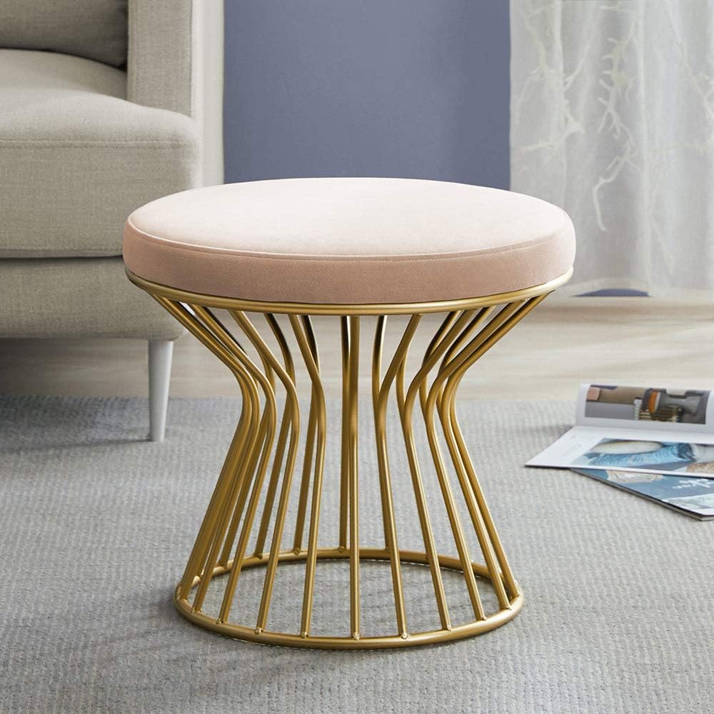 Pink Velvet Ottoman Footrest A3454