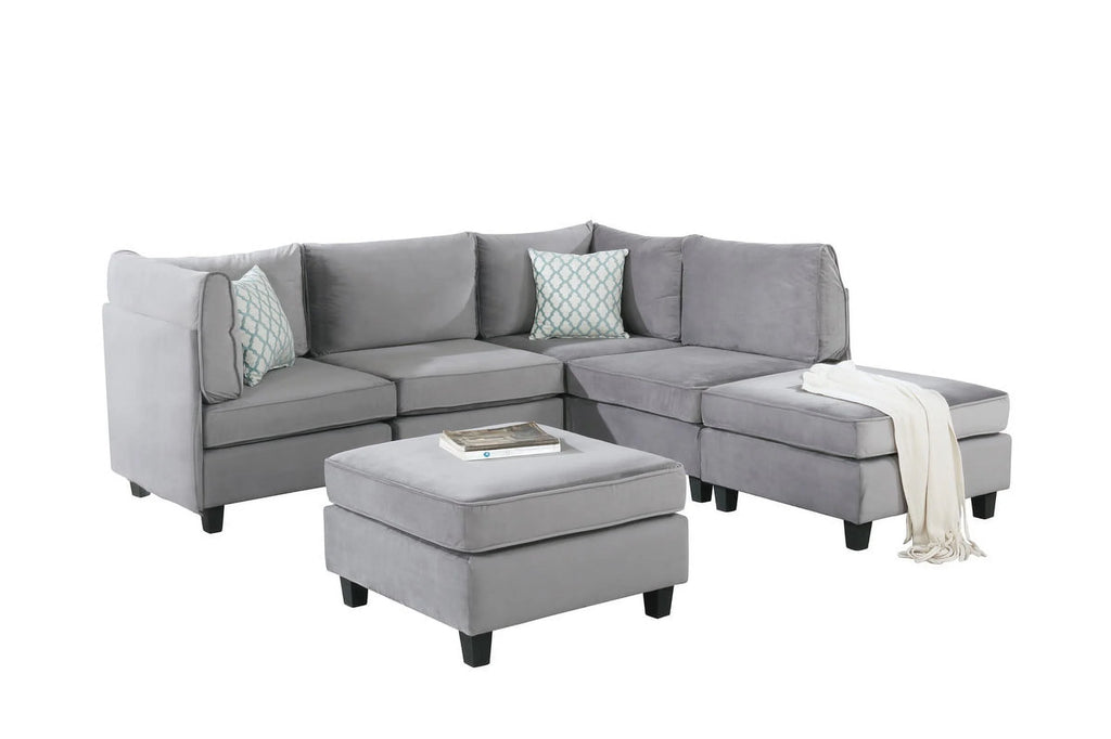 Gray Velvet 6Pc Modular Sectional Sofa C3180