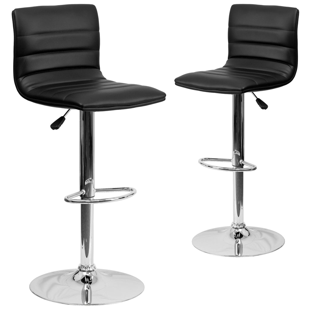Modern Vinyl Adjustable Height Barstool with Horizontal Stitch Back, Set of 2 P94768