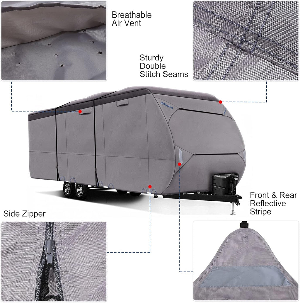 500D Waterproof Travel Trailer Cover with 4 Tire Covers, Tongue Jack Cover C618