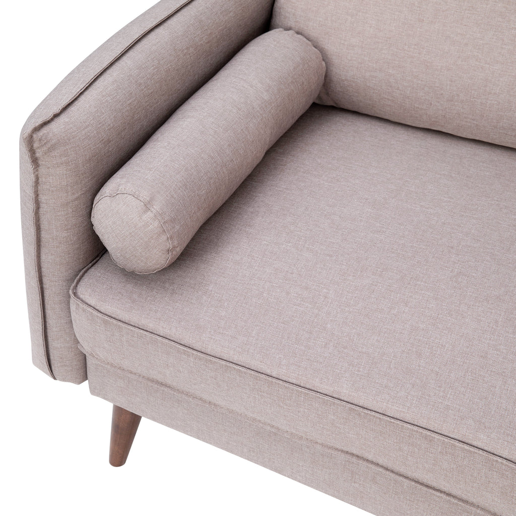 Taupe Faux Linen Loveseat Sofa with Solid Wood Legs N912485