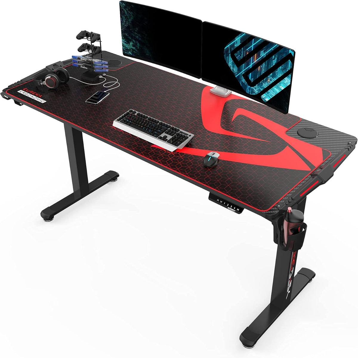 Black Electric Height Adjustable Standing Desk with RGB LED Lights V6509