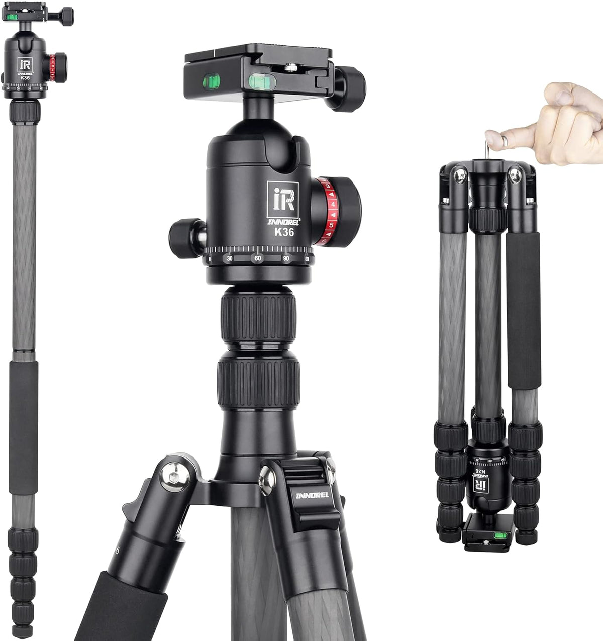 Carbon Fiber Travel Tripod Monopod with Panoramic Ball Head and Carrying Case Q690