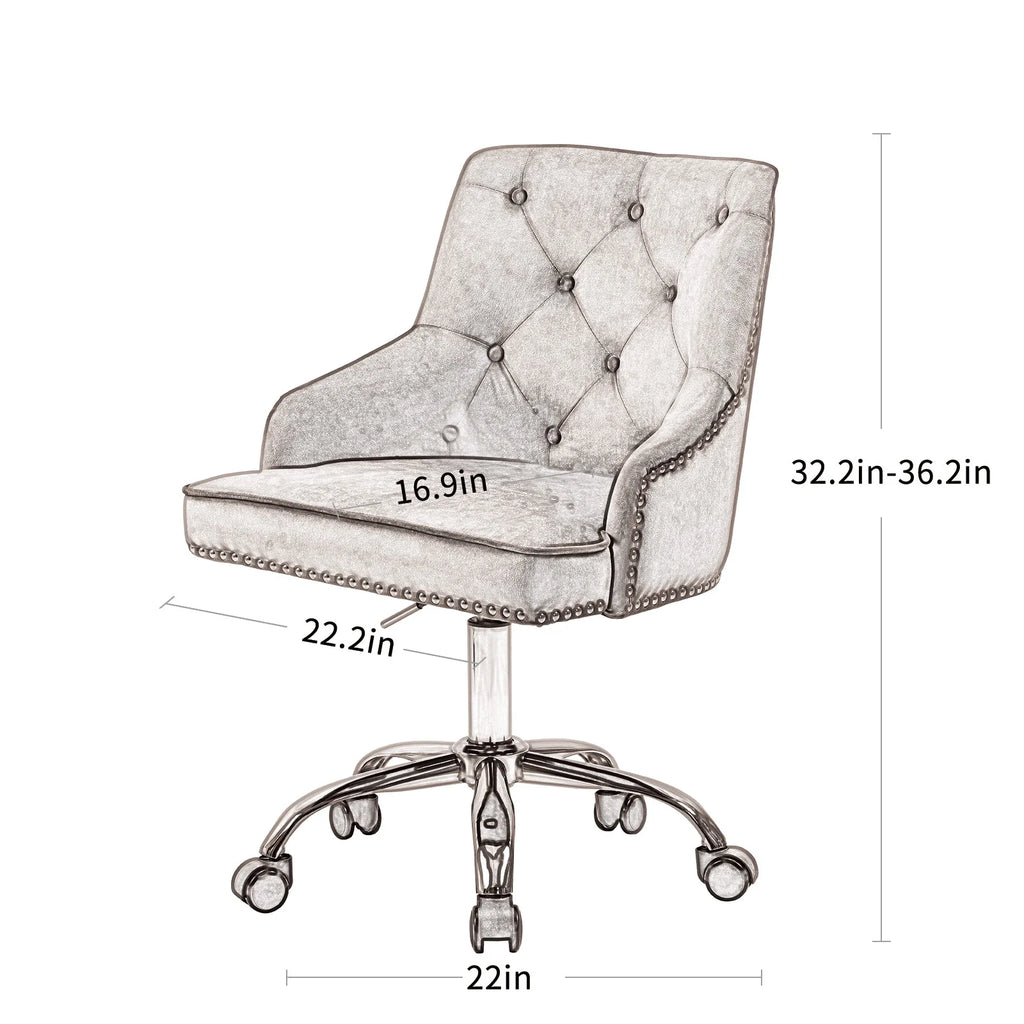 Velvet Vanity Chair with Tufted Button, Swivel Height-Adjustable Seat Q307071