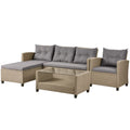 Beige Rattan 4 Piece Outdoor Sofa Conversation Set J731634