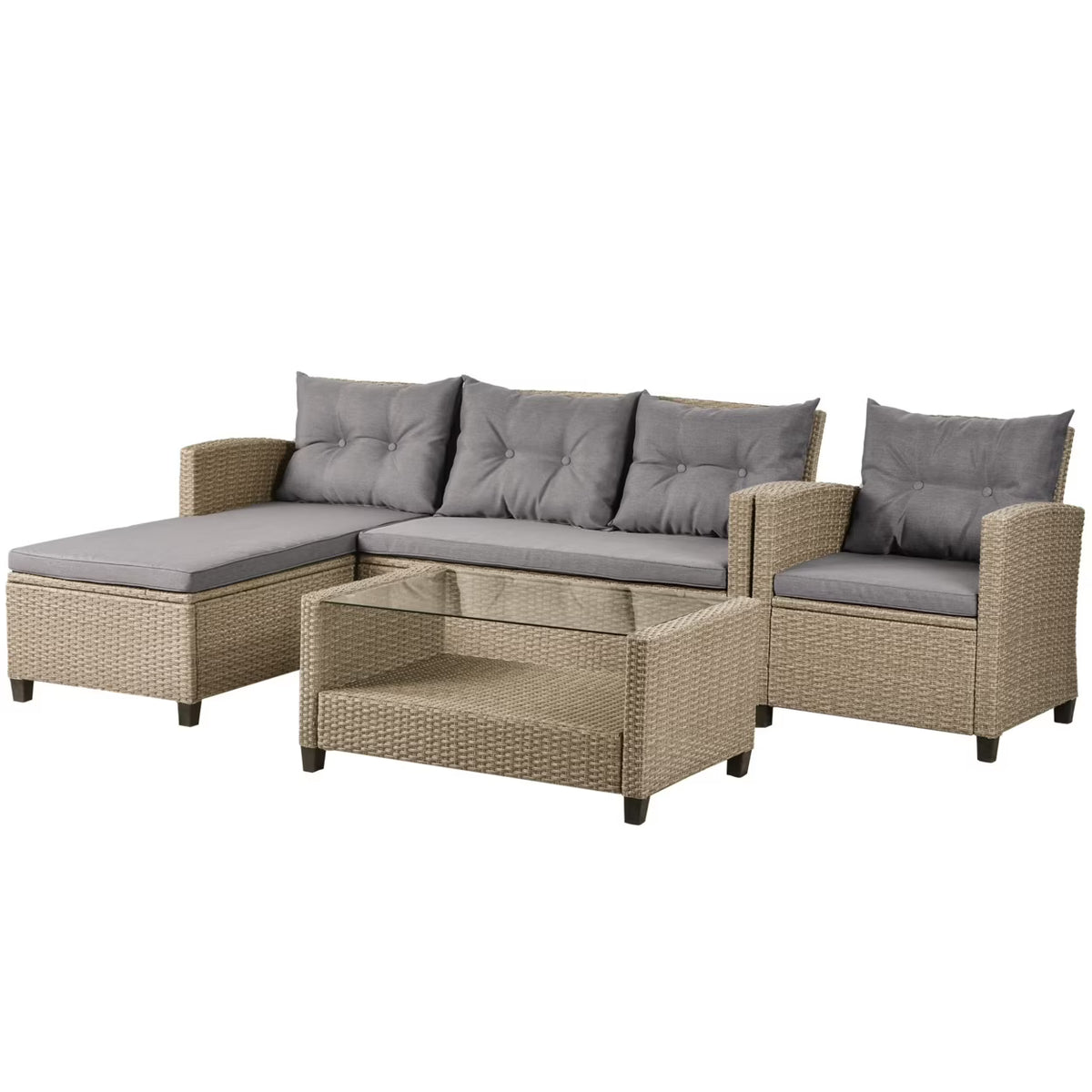 Beige Rattan 4 Piece Outdoor Sofa Conversation Set J731634