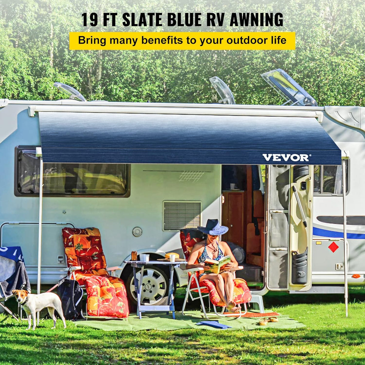 19 FT Slate Blue Vinyl RV Awning Replacement Fabric H68302