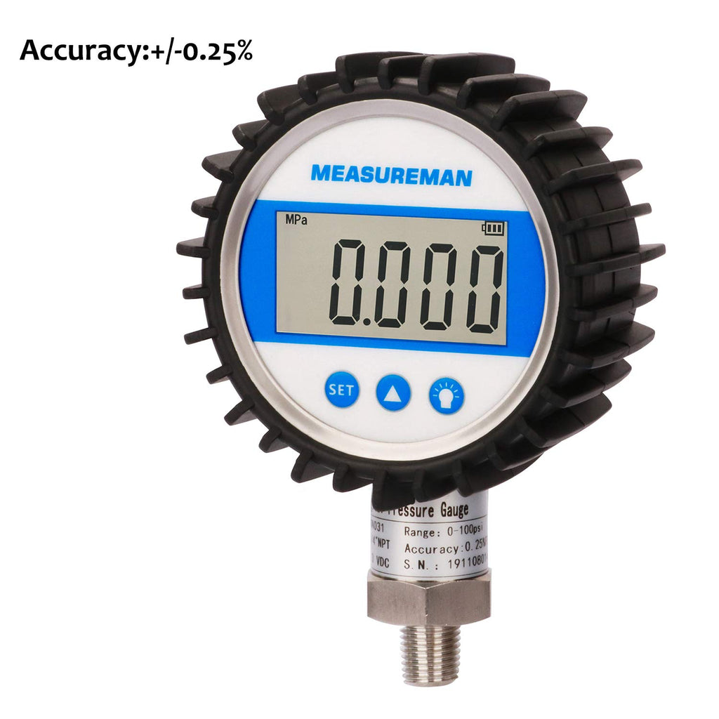 3-1/8" Dial Size Digital Pressure Gauge, 0-300psi/bar/Mpa/Kpa, 1/4"NPT Lower Mount, Pack of 2 D656931