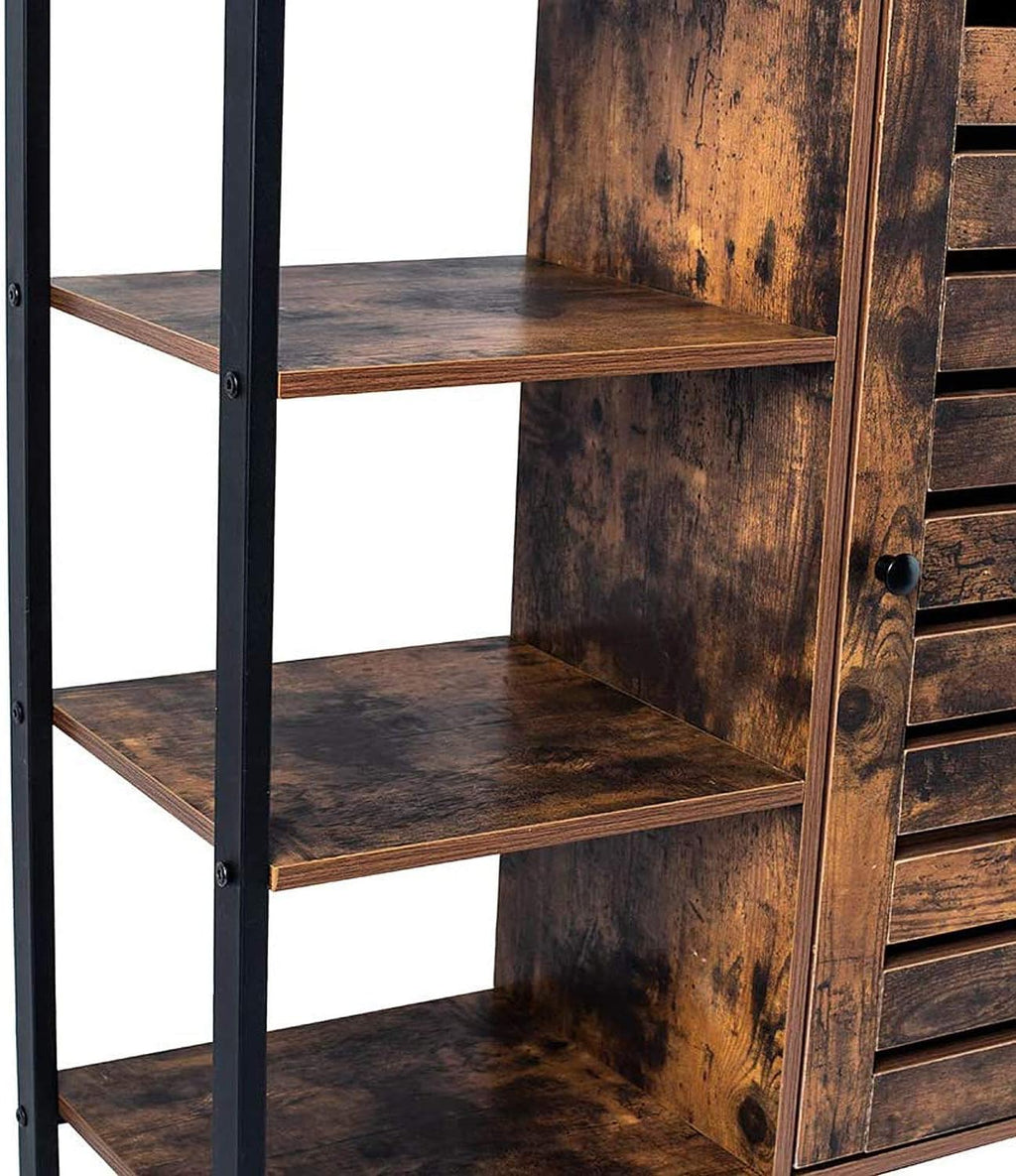Rustic Brown Bathroom Storage Cabinet with 3 Open Shelves and Closed Compartments I8908