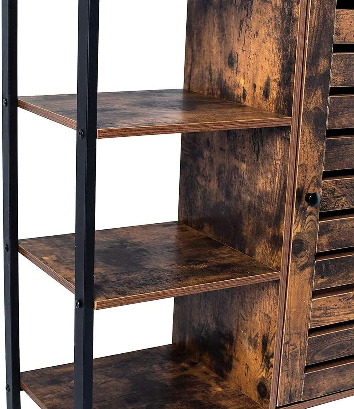 Rustic Brown Bathroom Storage Cabinet with 3 Open Shelves and Closed Compartments I8908