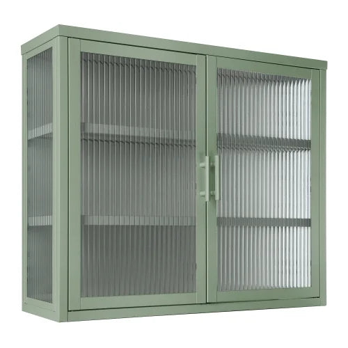 Haze Double Glass Door Wall Cabinet With Detachable Shelves Mint Green M558