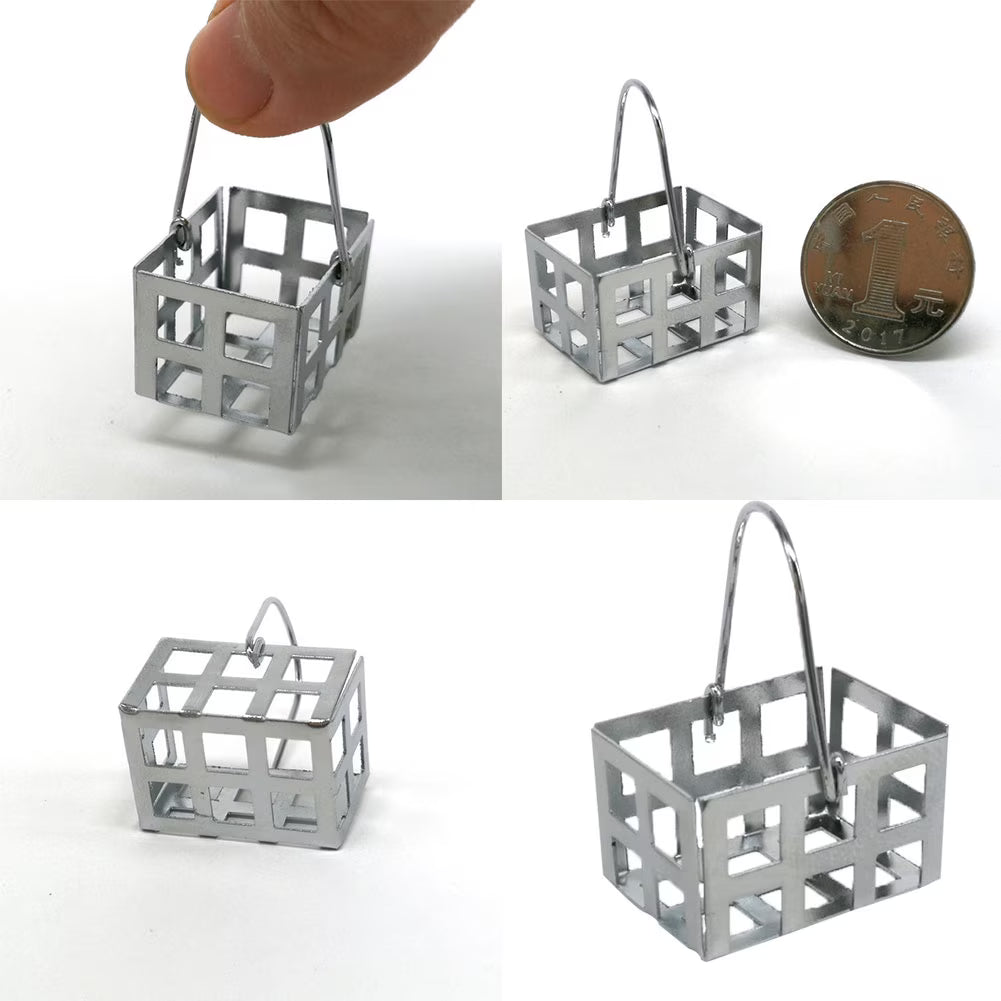 Mini Metal Basket Dollhouse Miniature Toy (Silver) Q598995