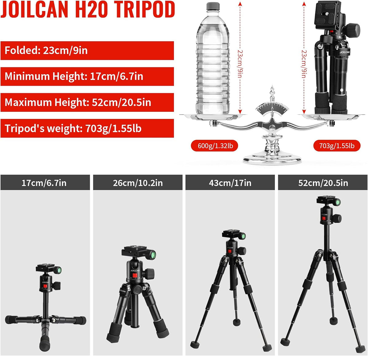 Black Pack of 2 Tabletop Tripod with 360 Degree Ball Head S2180