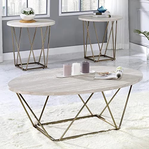 White Faux Marble Top End Table R81873