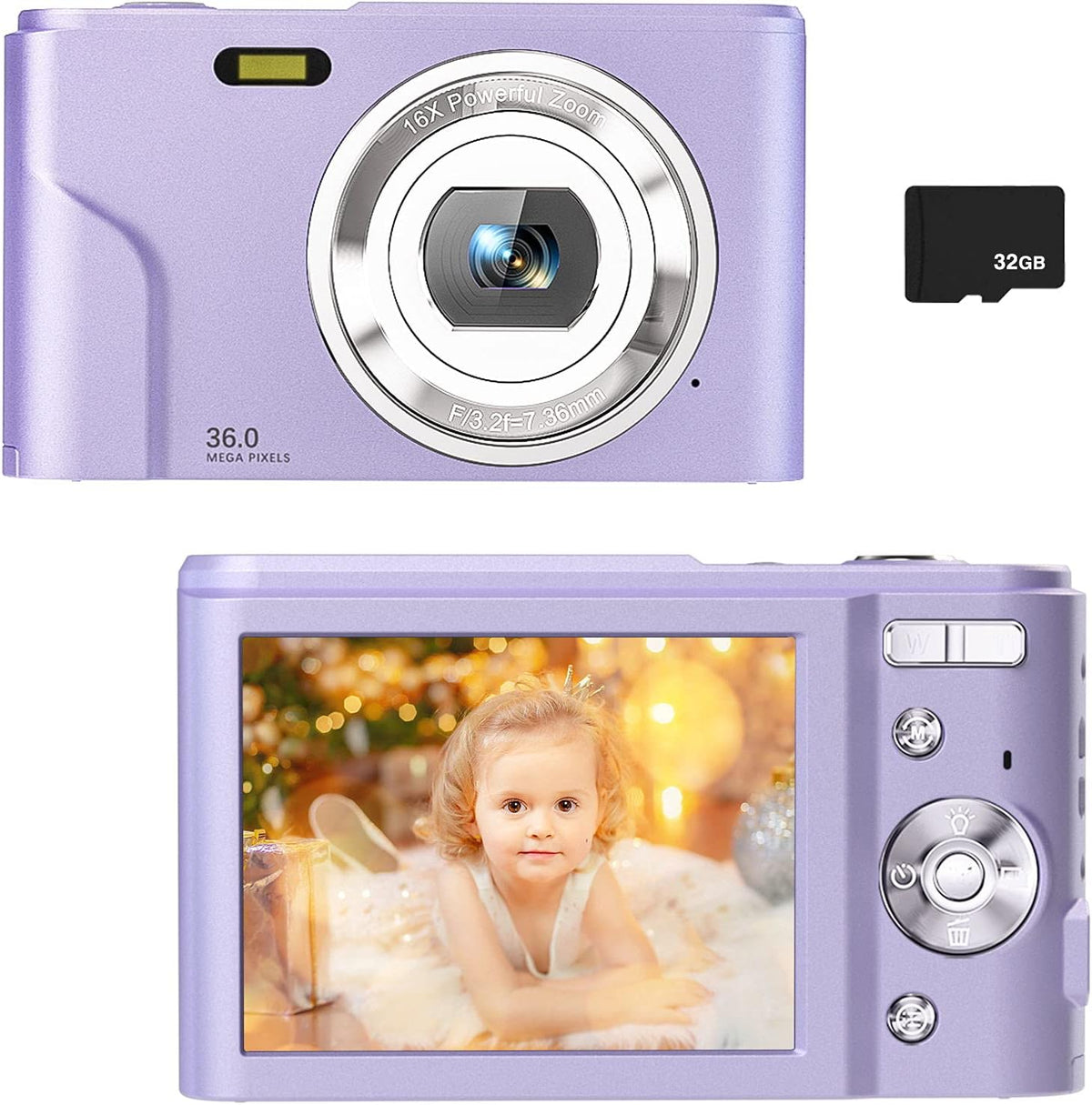 36MP Full HD 1080P Rechargeable Children's Camera with 32GB SD Card (Purple) U3864