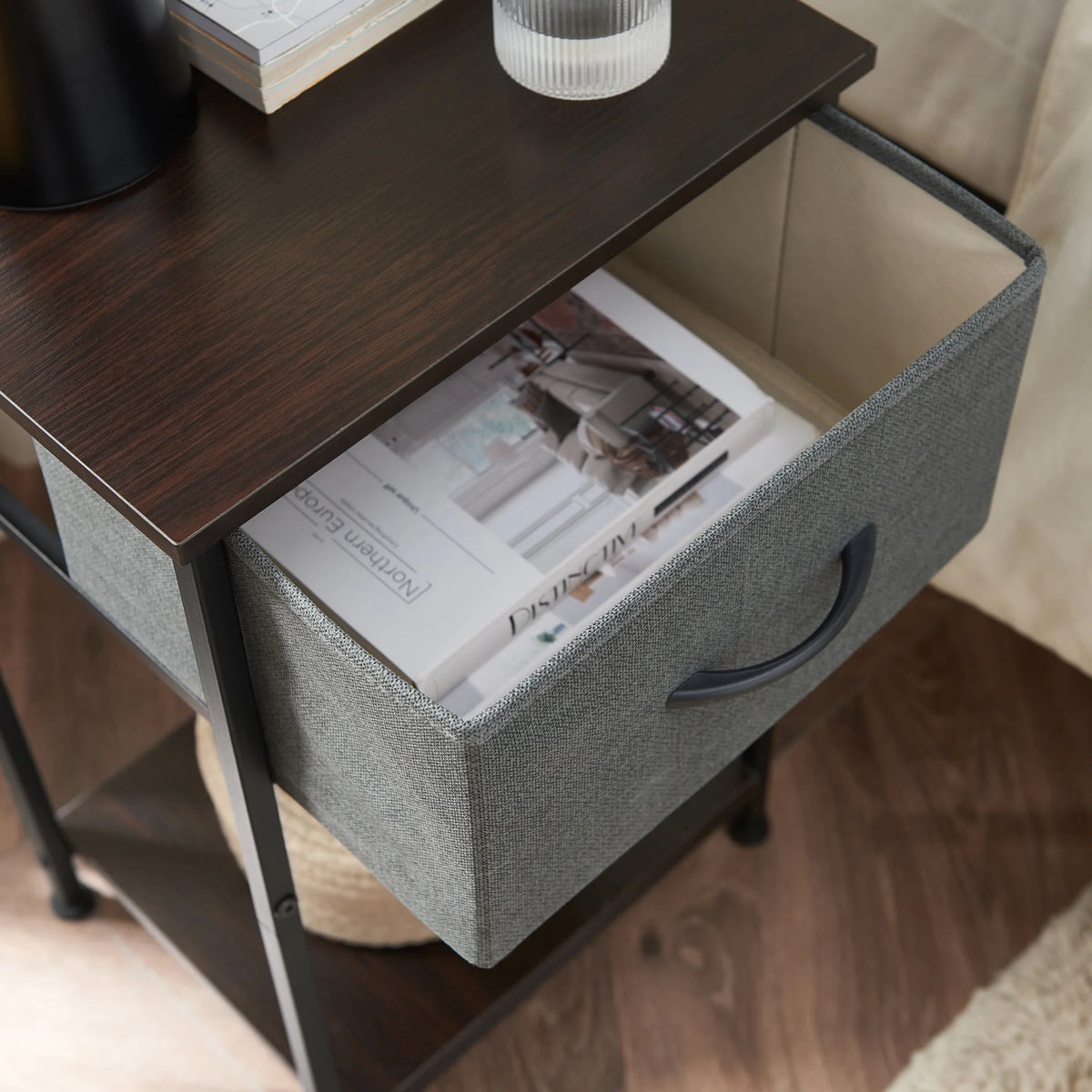 Small Nightstand with Drawer and Storage Shelf I6829
